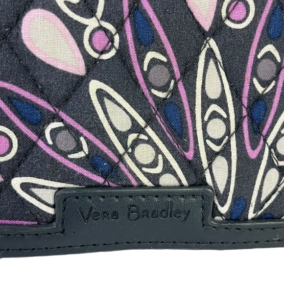 Vera Bradley Navy Purple Womens Quilted Floral Wallet Wristlet Coin Purse Bag - Picture 3 of 16